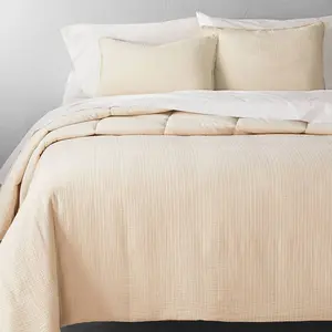 King Textured Chambray Cotton Comforter & Sham Set Natural - Casaluna