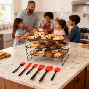 3 folding cooling racks, with 6 kinds of baking tools, including scrapers and oil brushes, suitable for making cookies, cakes, baking and cooking, can be stacked and easy to store, suitable for cooking and baking cooling racks, baking tools, gifts