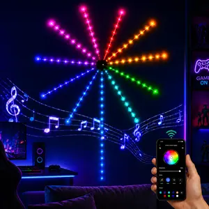 RGB Fireworks LED Strip Lights, DIY Shapeable Wall Decor with Music Sync, App Control, 16M Colors, USB Powered Ambient Light for Gaming Room, Bedroom, Party and Holiday Decor Mood Lamp