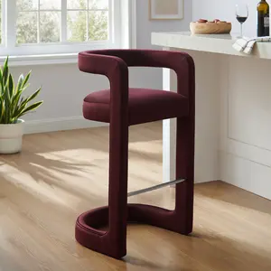 Winslow Performance Velvet Bar Stool in Mulberry