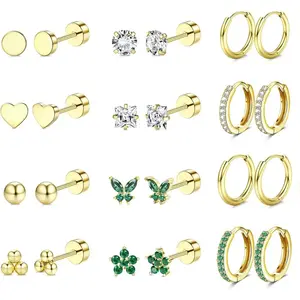 Hypoallergenic Flat Back Earrings for Men and Women Surgery Stainless Steel Sensitive Earrings Small Earnail Rings Cartilage Earring Set, Suitable for Multiple Perforated Jewelry