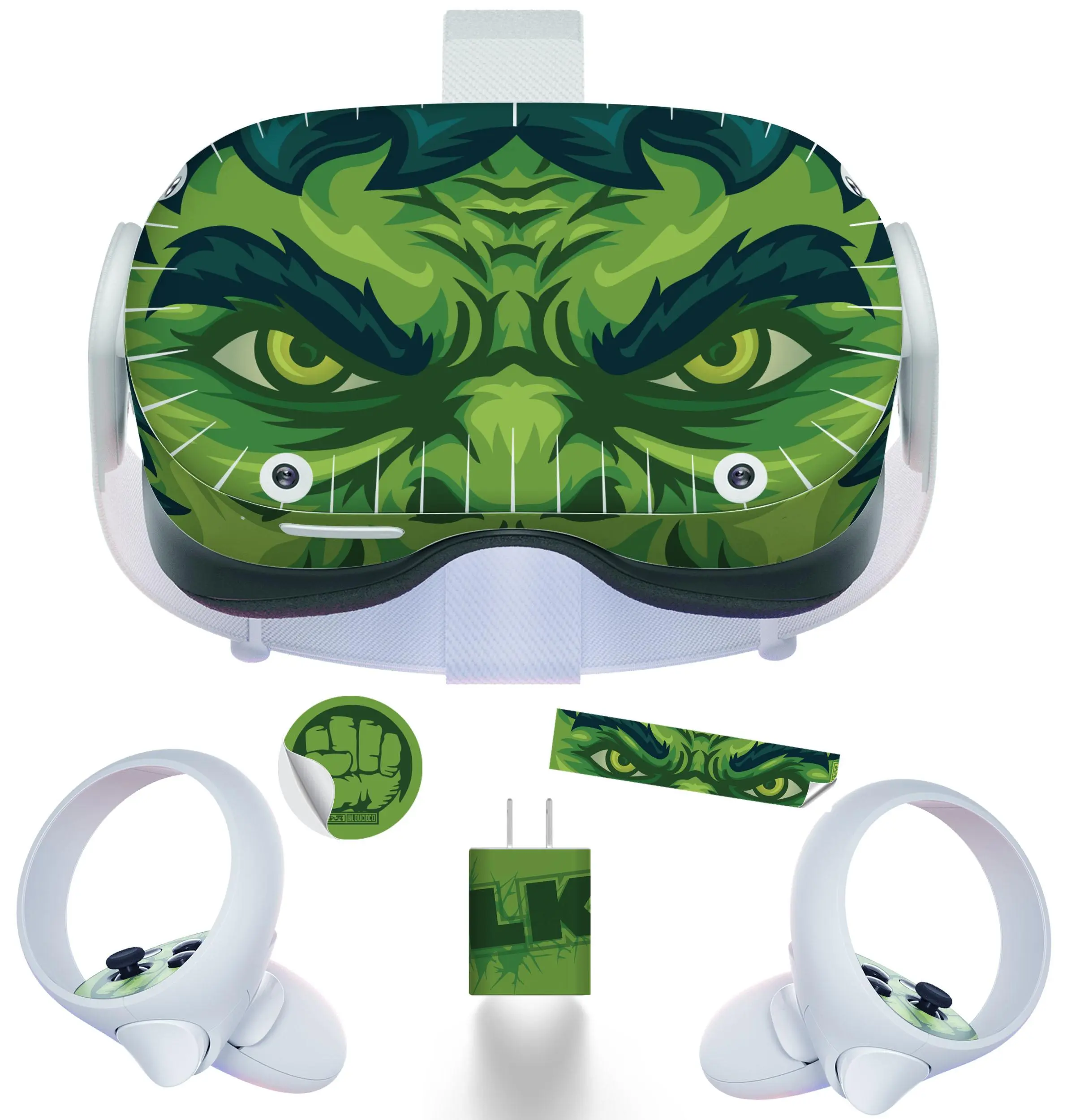 Easy-to-Apply Skin Sticker Kit compatible with Oculus Quest 2 VR headset - Green Beast virtual reality accessory - VR protector skin covers