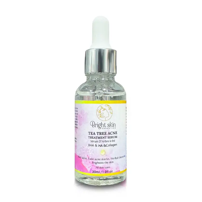 Bright Skin Cosmetics Tea Tree & Salicylic Acid Facial Serum with Hyaluronic Acid - Lightweight, Fast-Absorb Evening Acne Treatment, Clogged Pores Solution, Hydrating, Oil Control, Pore Care, Moisture-Locking for All Skin Types (Bottle), Acne-Prone Acne T