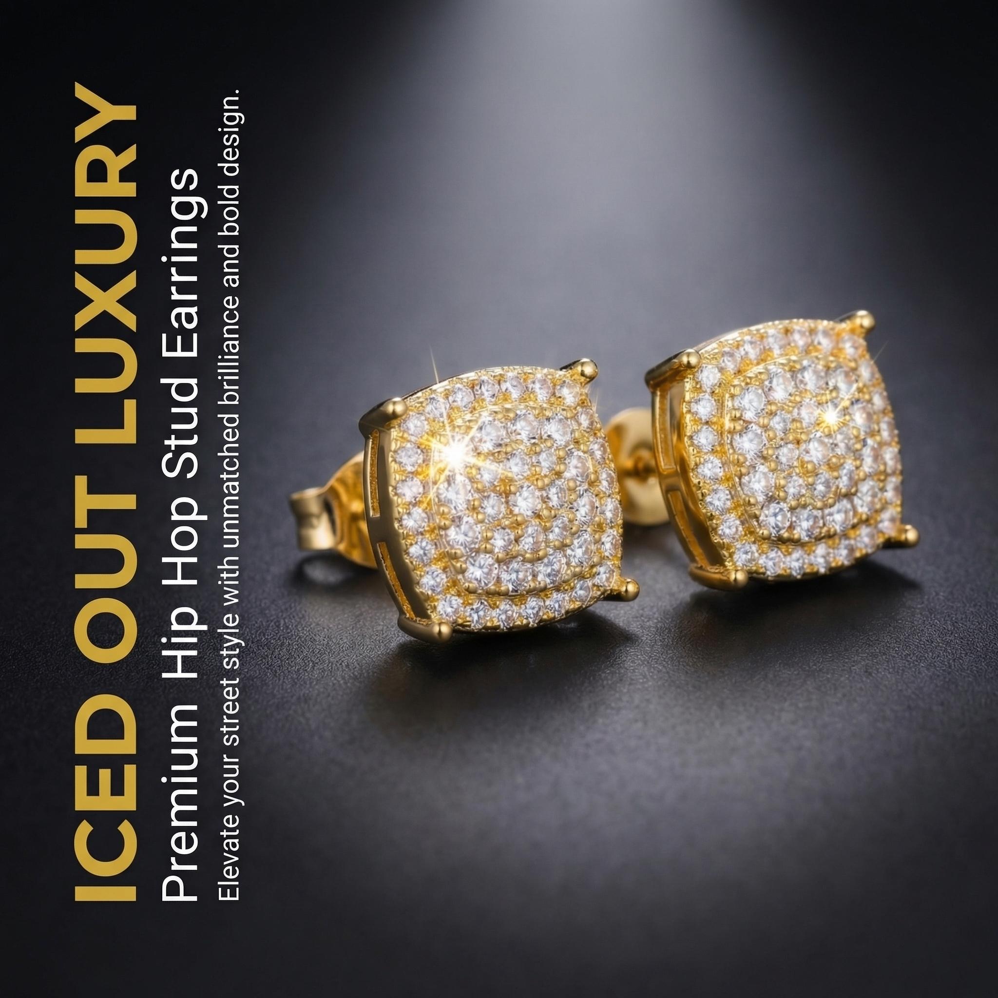 2026 TREND ALERT] Hip Hop Oversized 12mmFull Pave Stud Earrings I Micro Pave AAA ZirconLuxury Geometric Square | Unisex Jewelry forMen & Women