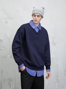 Men's Mock Two-Piece V-Neck Sweatshirt, Striped Necklayer Pullover, Loose Fit, Casual Streetwear, Spring & Fall Fashion