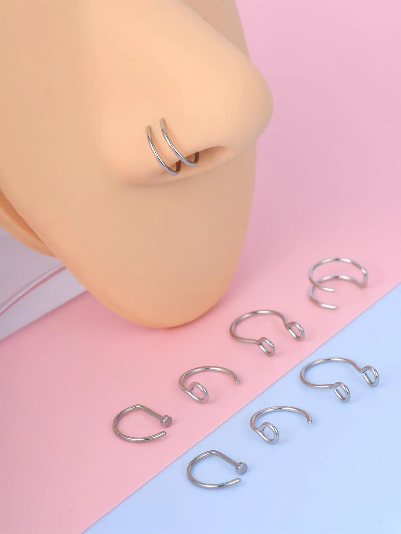 8pcs Stainless Steel Fake Septum, Nose Cuff, Nose Piercing Body Jewelry for Women and Men for Daily Clothing Decor, Party, Minimalist Aesthetic Jewelry Gift