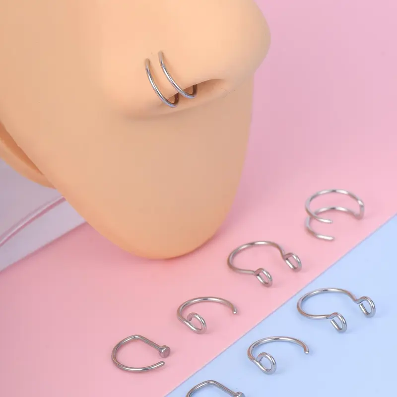 8pcs Stainless Steel Fake Septum, Nose Cuff, Fake Piercings, Nose Piercing Body Jewelry for Women and Men for Daily Clothing Decor, Party, Minimalist Aesthetic Jewelry Gift