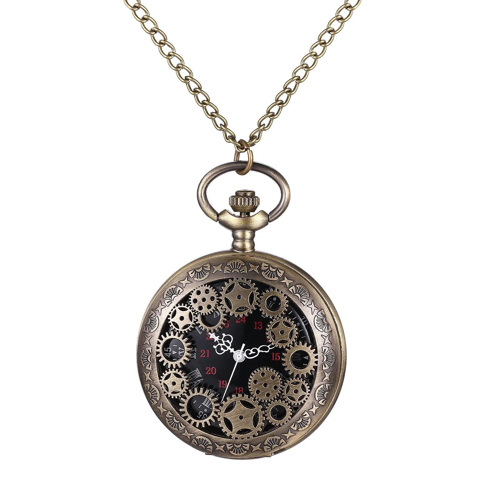 OIDEA Men's Steampunk Pocket Watch, Retro Gear Embossed Alloy Case with Arabic Numerals, 30.7" Necklace Chain for Collectibles & Cosplay, Retro Style, Gear Embossing, Rain-Resistant, Unisex