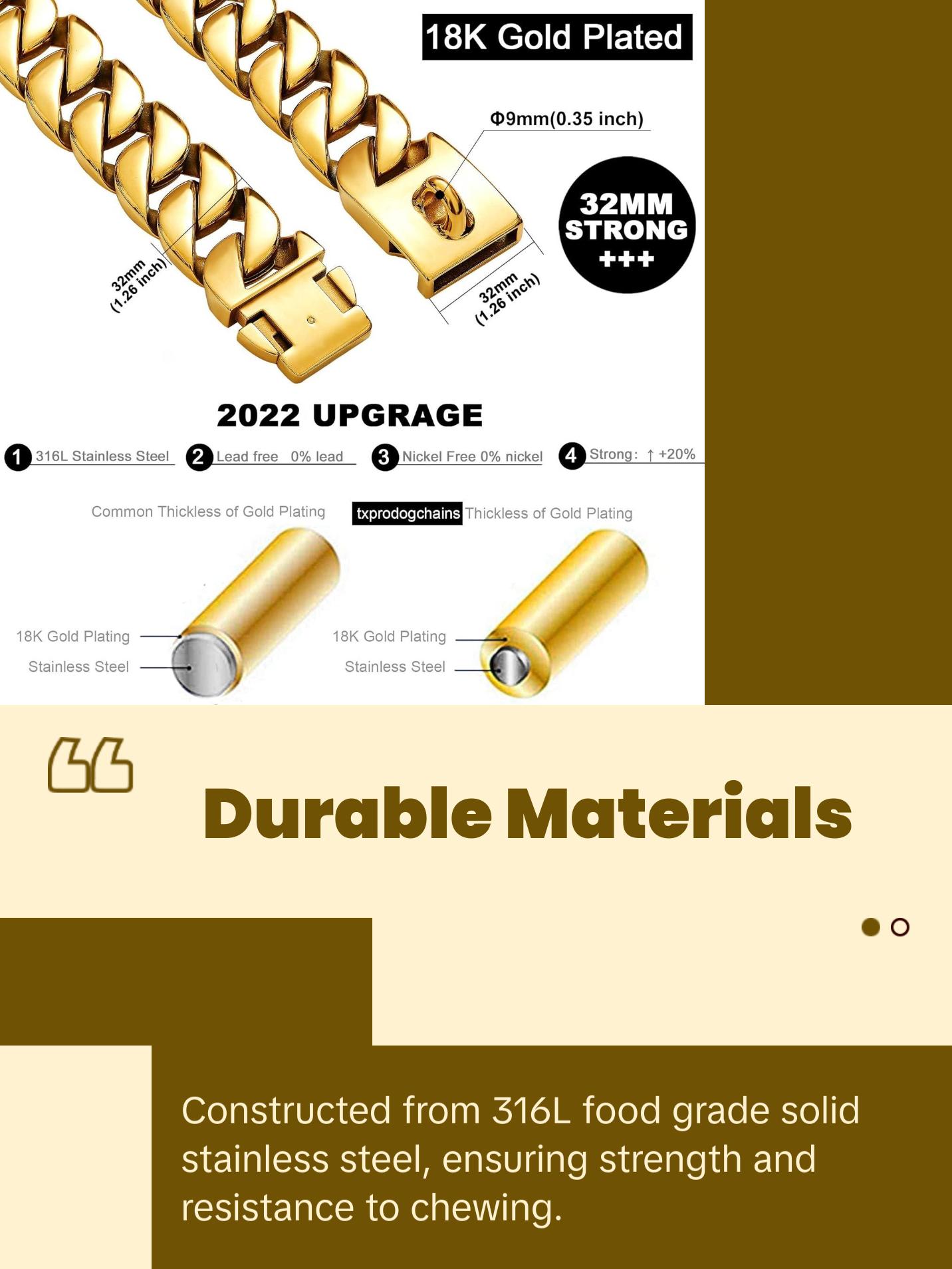 Big Dog Chain Collars, Txprodogchains 32MM Thick Cuban Link Dog Collar Strong Metal Dog Cuban Link Collar with Buckle, Solid Stainless Steel Gold Dog Collars for Large Dogs txprodogchains Big Dog Chain Collars, Txprodogchains 32MM Thick Cuban Link Dog Collar Strong Metal Dog Cuban Link Collar with Buckle, Solid Stainless Steel Gold Dog Collars for Large Dogs txprodogchains