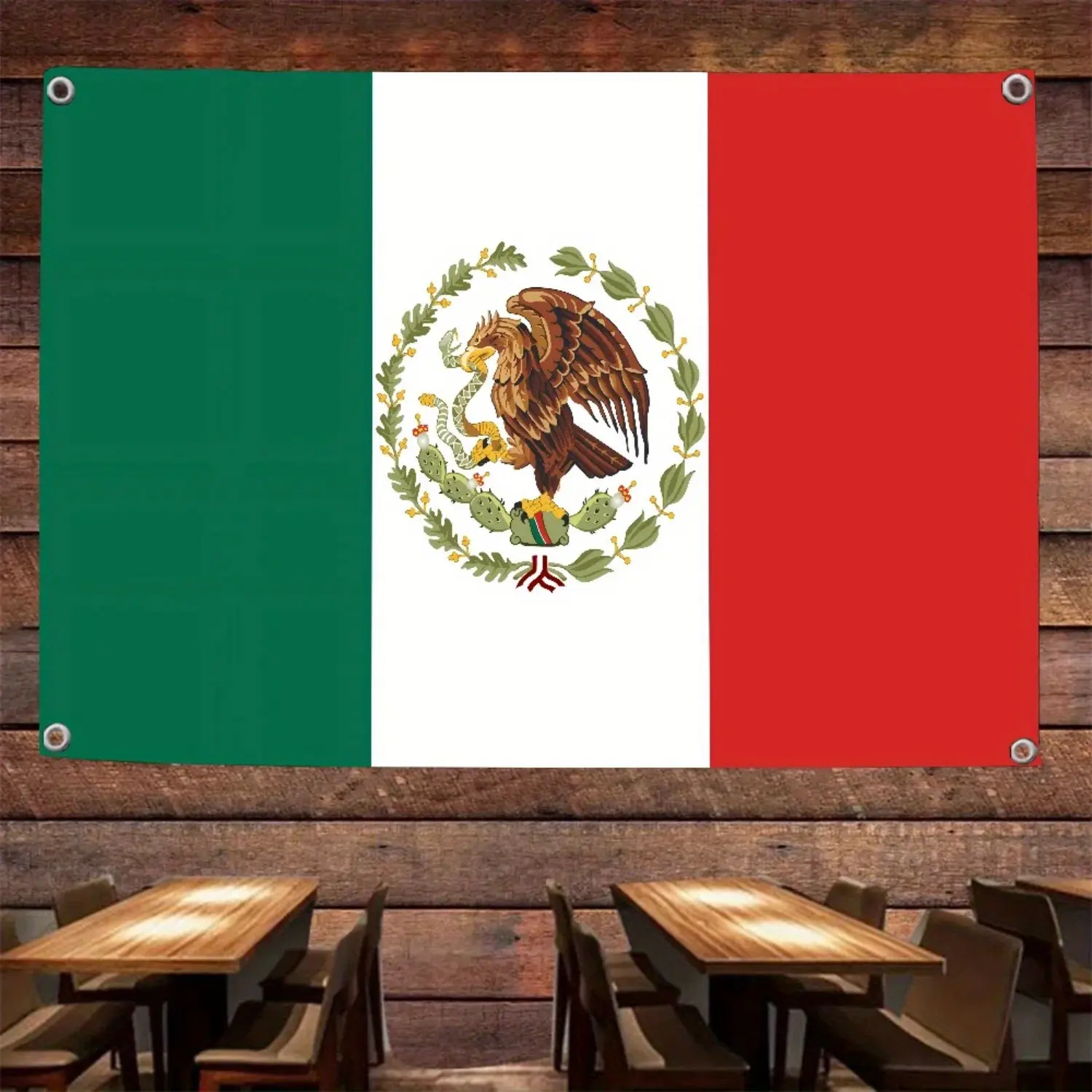 1 full print Mexican flag - durable polyester fiber, bright colors, compatible with hand sanitizers, multiple sizes suitable for indoor and outdoor home decoration for patriotic activities