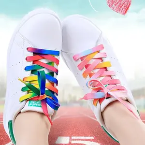 1 Pair Flat Shoelaces Rainbow Colour Shoe Laces Casual Canvas Shoes Colorful Shoelace Print Gradient Men's and Women's Universal