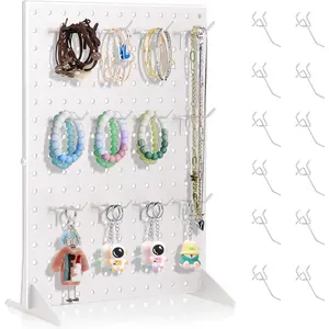 Peg Board Display Stand for Vendors with 12 Hooks Metal Tabletop Pegboard Display Stand for Craft Shows 17" X 13" Retail Display Racks Peg Board Organizer Holder White