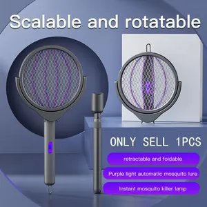 Foldable Extendable Portable Electric Mosquito Swatter, Rotating Head Rechargeable Fly Swat, Bug Light, LED Mosquito Trap, Indoor Outdoor Camping Pest Control, Electronic Mosquito Zapper