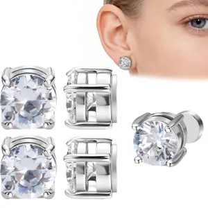 1/2/4 Pairs Stainless Steel Magnetic Stud Earrings for Men Women Non-Piercing CZ Hypoallergenic 5-8MM,Daily Decor,Gift for Girlfriend