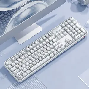 MOFii CrystalArc Tri-Mode Rechargeable Keyboard, White Transparent Full-Size Membrane Keyboard, Multi RGB Lighting Effects, Non Hot-Swappable, US QWERTY Layout
