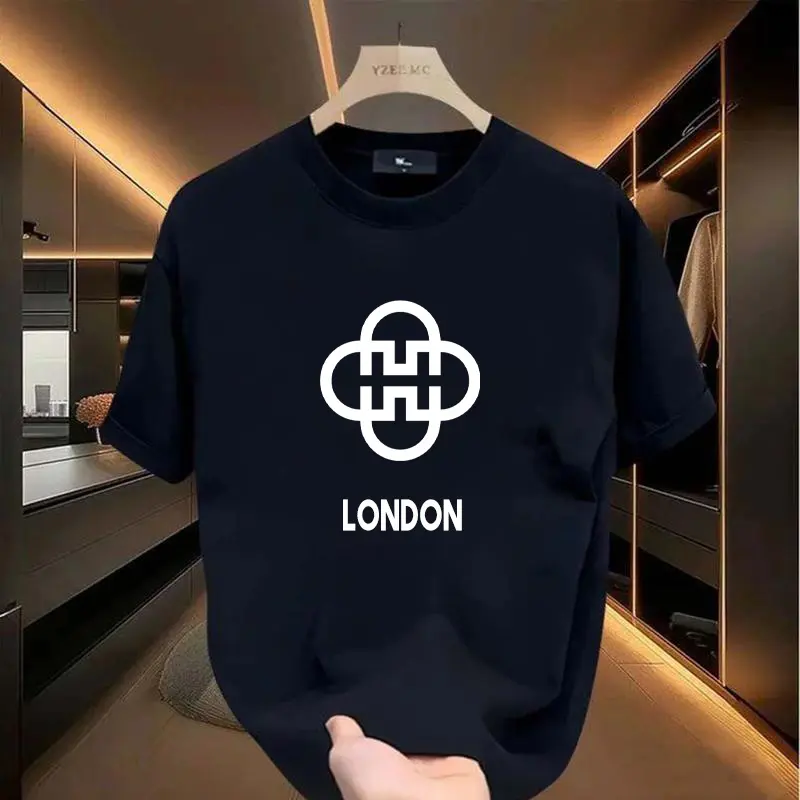 Geometric logo London letter print black short sleeved T-shirt simple business casual unisex top suitable for gift giving
