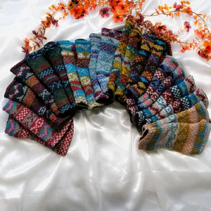 Stripey Multi Color Handwarmers with Fleece Lining, Winter Fingerless Gloves, Handknit Mittens, Warm Wool Cozy Wrist Handwarmer, Boho Gloves