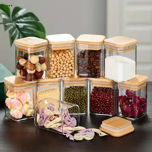12-Pack Glass Square Spice Jars with Wood Lids, Ideal for Home Organization & Kitchen Storage Containers, Durable Design for Spices & Herbs, Sealable Container