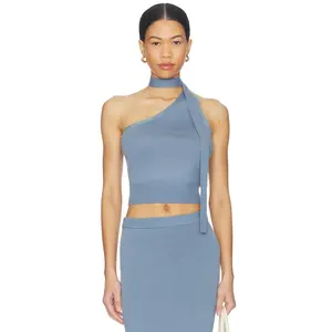Lovers and Friends Genie One Shoulder Tank Top in Dusty Blue
