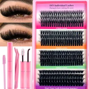 Lash Clusters Kit Natural Individual Lashes Wispy Eyelash Extensions soft fluffy 10-16mm DIY Lash Extension Kit Lash Bond and Seal Waterproof, Lash Applicator, Thick False Eyelashes Kit