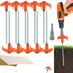 10 Pcs 8 Inch Screw in Tent Stakes Tent Pegs Heavy Duty, Camping Stakes for Inflatables with Hex Head Driver, Ground Stakes Tent Spikes for Camping Patio, Garden, Beach, Grassland, Outdoor(Orange)