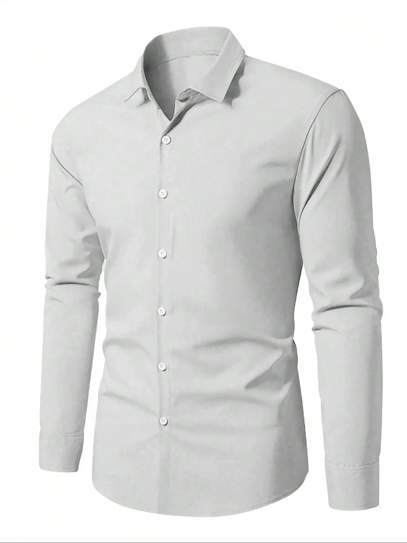 Men's Plain Solid Color Long Sleeve Button Up Dress Shirt, Collared Shirts, Business Formal Shirt for Work Office, Elegant Comfy Top for Men, Menswear