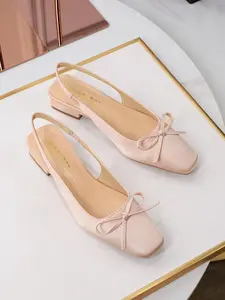 Elegant French Stylish Square Toe Single Shoe, Versatile Bow Tie Slip-On Low Heel Satin Evening Shoes for Women