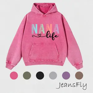 JeansFly Womens Oversized Acid Wash Hoodie Nana Life Hoodie Pullover Sweatshirts Vintage Loose Fit Winter Long Sleeve Shirts Outfits Tshirts&Hoodies Pregnancy Announcement, New Nana Shirt
