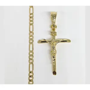 Plated Small Cross 3mm Figaro Chain Necklace