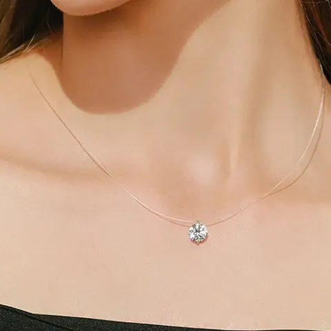 Women's Silver Fish-Shaped Pendant Necklace with Large Sparkling Diamond, 39cm Chain, 5cm Extender, Adjustable Elegant Durable Unique Design Jewelry - Stylish Accessories for Women for Daily Wear Gift