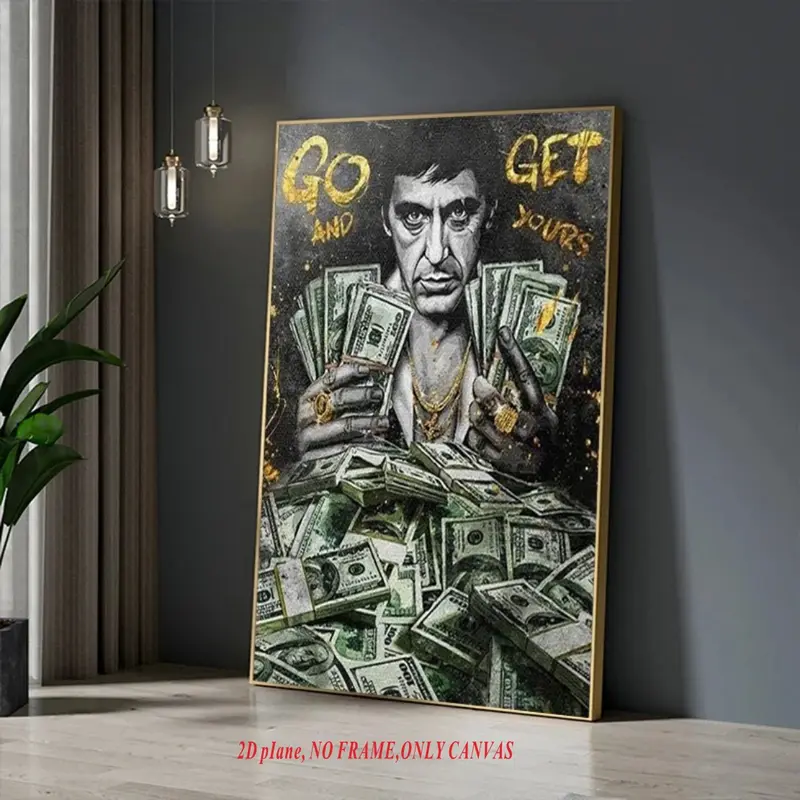 1 piece/set, Tony Montana series inspirational quotes from Scarface, Dollar/Money/Cash, canvas print, wall decor, Modern Home Decor, bedroom/office home decor, frameless, 2D flat
