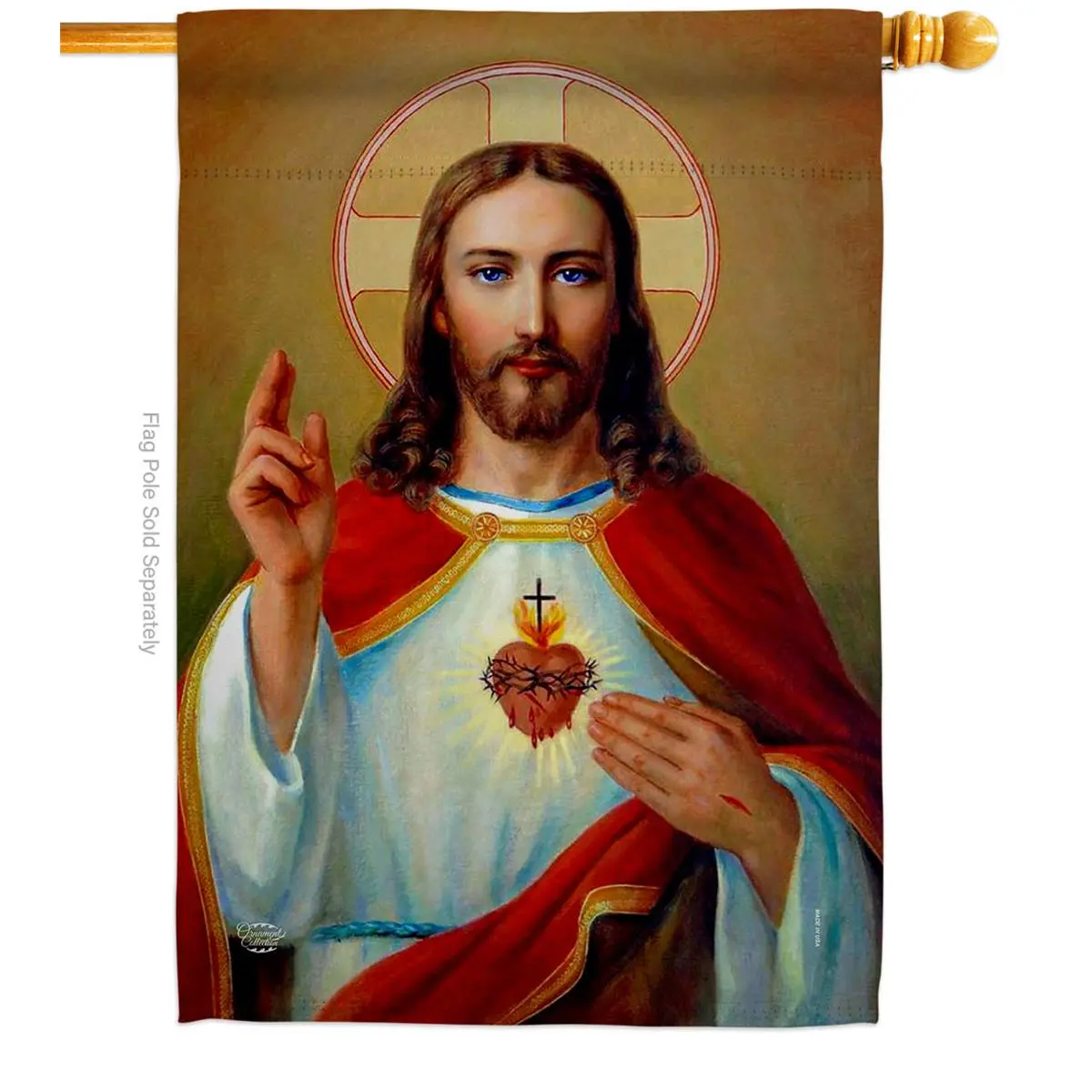 Ornament Collection H192160-BO Hanging Jesus Sacred Heart Religious Faith Double-Sided Multi-Color Garden Decorative House Flag for Faith-Inspired Home Supplies