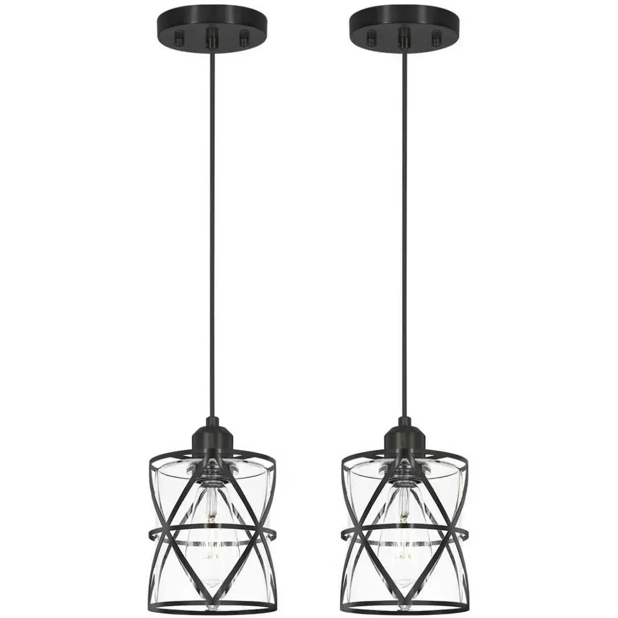 DSMJFU Black Glass Pendant Lights Set of 2, E26 Base, Adjustable Height, Dimmable, Dual Mount Ceiling-Hanging Fixtures for Kitchen Sink, Farmhouse Industrial Style Lighting Fit for Different Ceilings