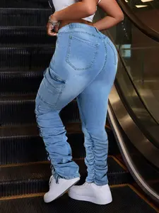 【Plus Size】 Women's Jeans, Casual Comfy Denim Pants for Daily Wear, Women's Bottoms for All Seasons, Stacked Jean