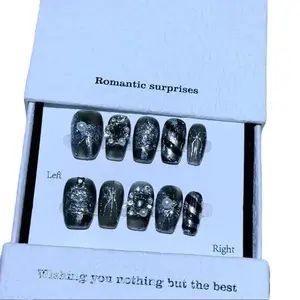 P25 Black Glue Advanced Daily Whitening Handmade Press-On Nails, High Quality and Effortless Application