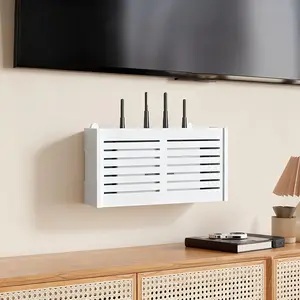 Wall Mount Router and Set-Top Box Organizer Shelf for Living Room, Wall WiFi Router Storage Rack, TV Background Wall Organizer Box, No-Drill Network Device Holder, Power Strip and Cable Storage Box, Home Wall Organizer, Space-Saving Desktop Solution