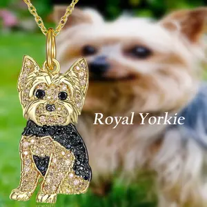 Elegant Creative Design Handsome Glittering Cubic Zirconia Yorkshire Terrier Dog Pendant Alloy Necklace for Men & Women, Unique Yorkie Jewelry Gift, Durable Hypoallergenic Pet Lover Accessory