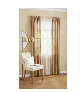 Curtain and Sheers Set, 4 Panels, Tan, 27.5" W x 84" L, Includes Sheers and Curtain