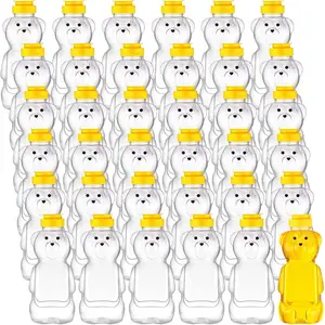 36 count Honey  Bottle,Plastic Honey Squeeze Bottle,Honeybear Squeeze Jars,Cute Empty Container with Yellow Flip Lid for Syrup Sauce,Juice Storing and Dispensing, Transparent(500 Ml/ 17 oz)