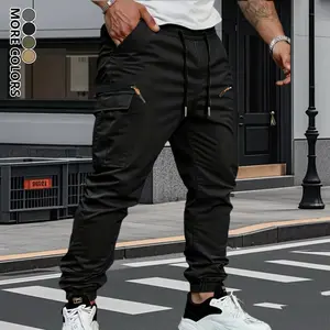 Men’s casual athletic pants with drawstring—fashionable, trendy, minimalist, versatile solid-color cargo pants suitable for everyday outings and outdoor sports.