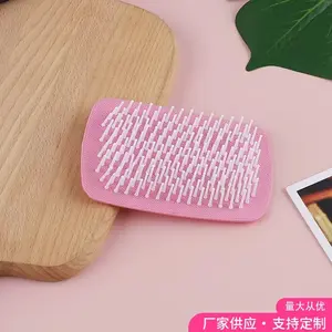 Pink Square Wig Brush With Soft Elastic Rubber Cushion, Professional Hair Comb For Wigs