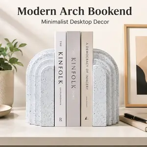 2-Piece Terrazzo Resin Rainbow Arch Bookends - Modern Minimalist Office Stationery, Heavy-Duty Desk Organization Accessory for Hardcover & Coffee Table Books, Shelf & Desk Accents, Desk Accessories