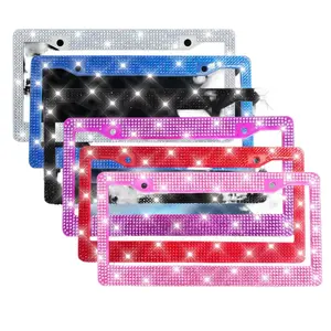 Rhinestone License Plate Frame Bling Car Tag Frame Sparkly Crystal Acrylic Plate Cover Universal Fit for Women Girls Auto Accessories