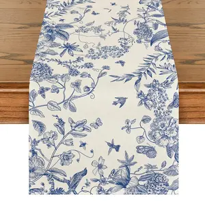 Summer Table Runner Featuring Monochrome Sketches of Birds and Flowers Perfect for Seasonal Decoration in The Kitchen or Dining Area During Spring and Fall Measuring 13X72 Inches