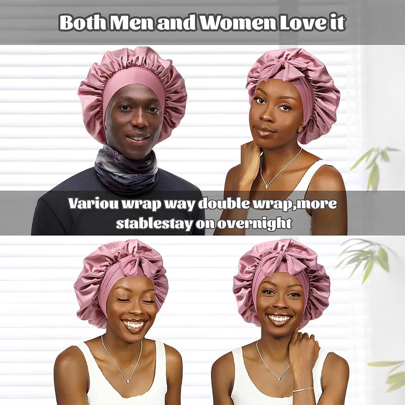 Satin Bonnet, Silk Bonnet for Sleeping, Silk Sleep Cap, Double Layer Hair Bonnet Elastic Tie Band For Women, Curly Hair, Night Cap, Heatless Styling Tool for Women Silky Haircare christmas gift ideas