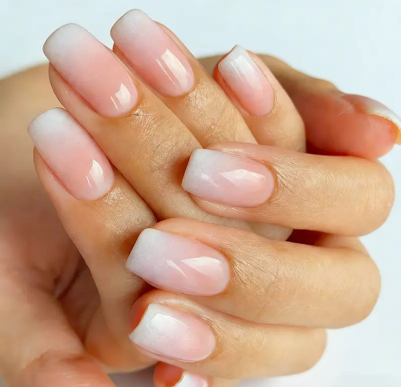 Valentine's Day Limited Vanilla Cream Press On Nails | Short Square Ombre Soft Gel 24Pcs W/ Glue Reusable  French Pink Gradient Nails
