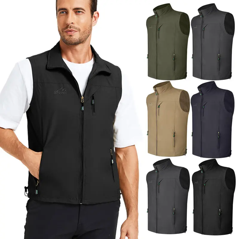CATTIBOR Men's Zip Up Fitted High Neck Vest Jacket ,Men Outdoor Lightweight & Waterproof Sport Vest,Men Breathable Vest Tank Top,Fitness Workout Sports Vest Excerise Sleeveless Vest For Fall & Winter,Men Clothes For Outdoor Activities