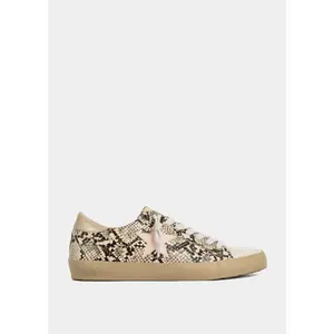 Women's Beige Snake-Print Faux Leather Closed-Toe Casual Trainers - Adjustable Laces, Pink Star Detail, Cushioned Sole, Low/Neutral/Quirky Styles, Bold Look, Casual Walking Footwear, Low Casual Trainers