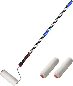 4FT Paint Roller Brush Kit, Multi-Function Paint Roller Kit with House Paint Roller Brush 4 FT Stainless Steel Pole, New Splicing Rod, Mural Brush for Walls and Ceiling (White) SANDEGOO