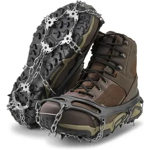 Durable Winter Traction Device with Stainless Steel Spikes for Ice and Snow, Flexible Thermoplastic Rubber Upper, Fits Various Footwear, Ideal for Outdoor Hiking and Mountaineering